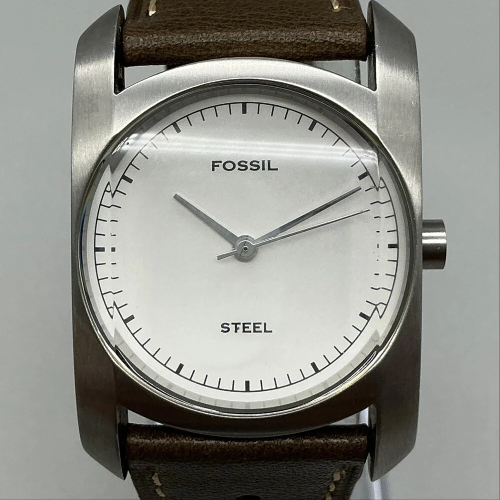 Fossil Arkitekt FS-2782 Mens Watch 30mm Silver Tone Brown Leather New Battery